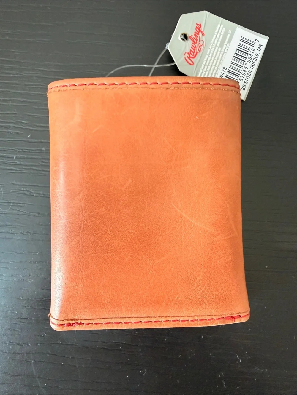 Rawlings Tan Leather Trifold Wallet with Red ID Window